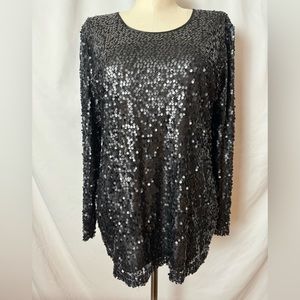 American Glamour black sequins long sleeve party shirt. Size XL.